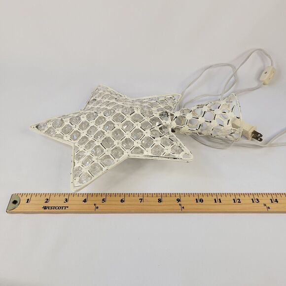 White Star Christmas Tree Topper Decoration White Metal Star  Vtg White Washed Metal Farmhouse Star Gems Christmas Tree Topper Lights Up 13\